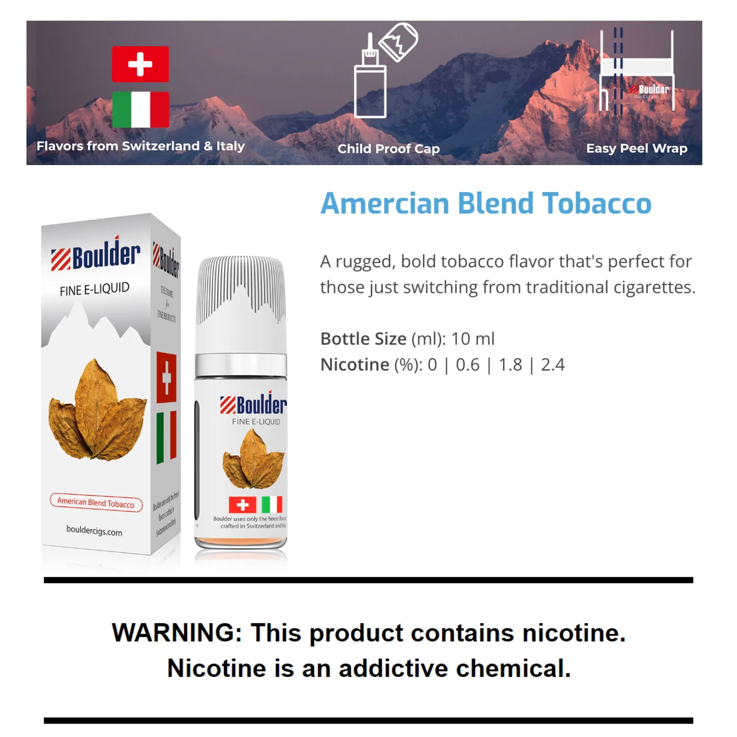 Boulder American Blend Tobacco E-Liquid 10mL 6 Bottle Bundle Box - Image 4